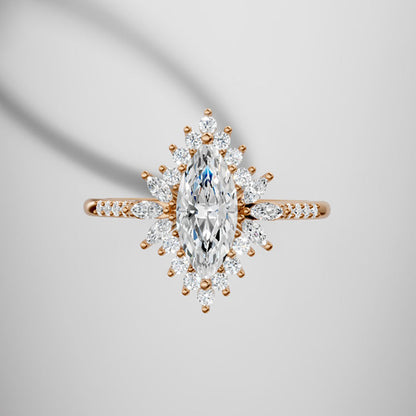 Marquise Shaped Three Stone Lab Grown Diamond Engagement Ring