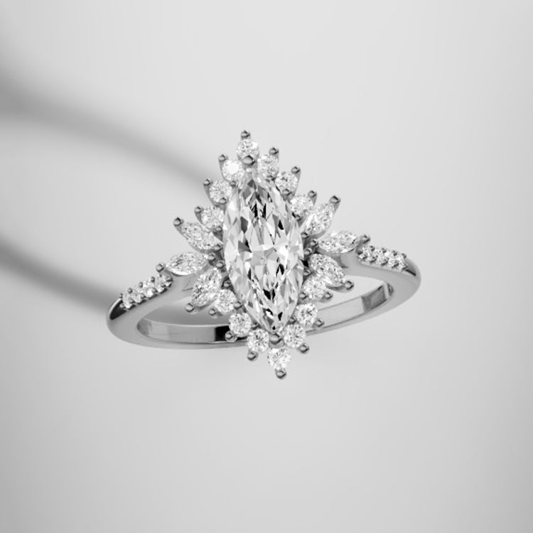Marquise Shaped Three Stone Lab Grown Diamond Engagement Ring