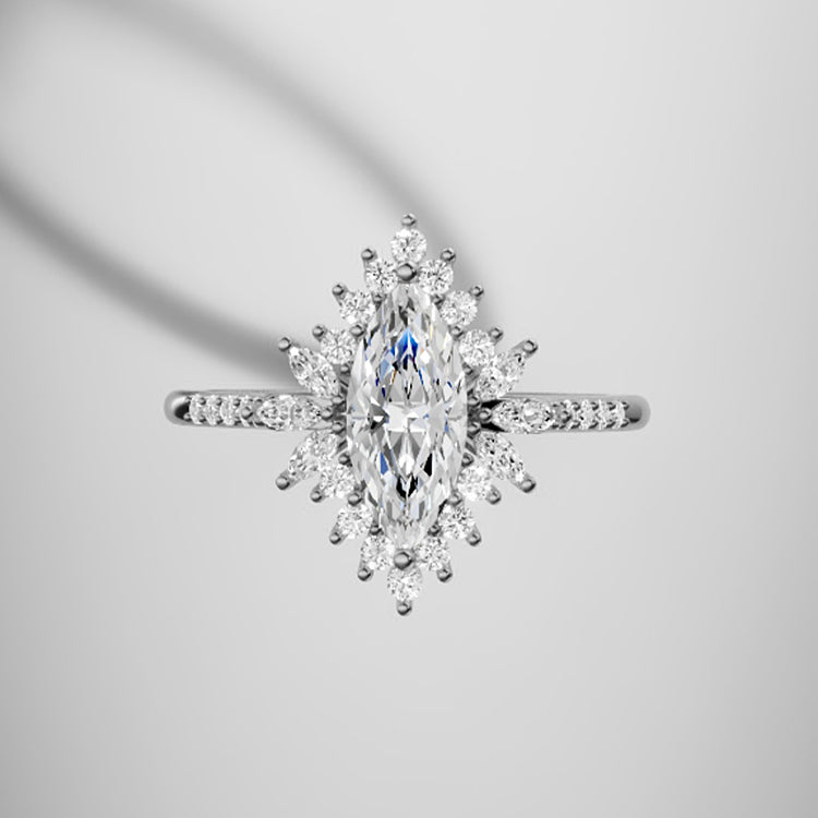 Marquise Shaped Three Stone Lab Grown Diamond Engagement Ring