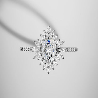 Marquise Shaped Three Stone Lab Grown Diamond Engagement Ring