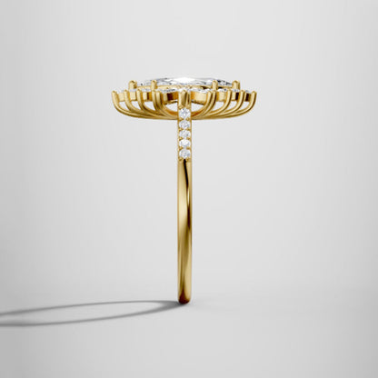 Marquise Shaped Three Stone Lab Grown Diamond Engagement Ring