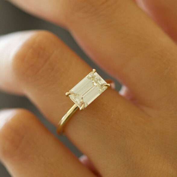 1.5 CT Emerald East West Solitaire Moissanite Engagement Ring 2