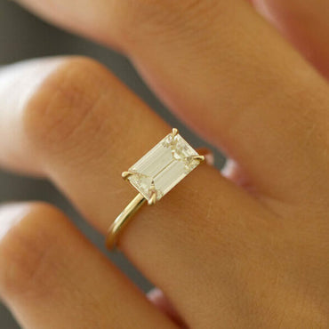 1.5 CT Emerald East West Solitaire Moissanite Engagement Ring 2