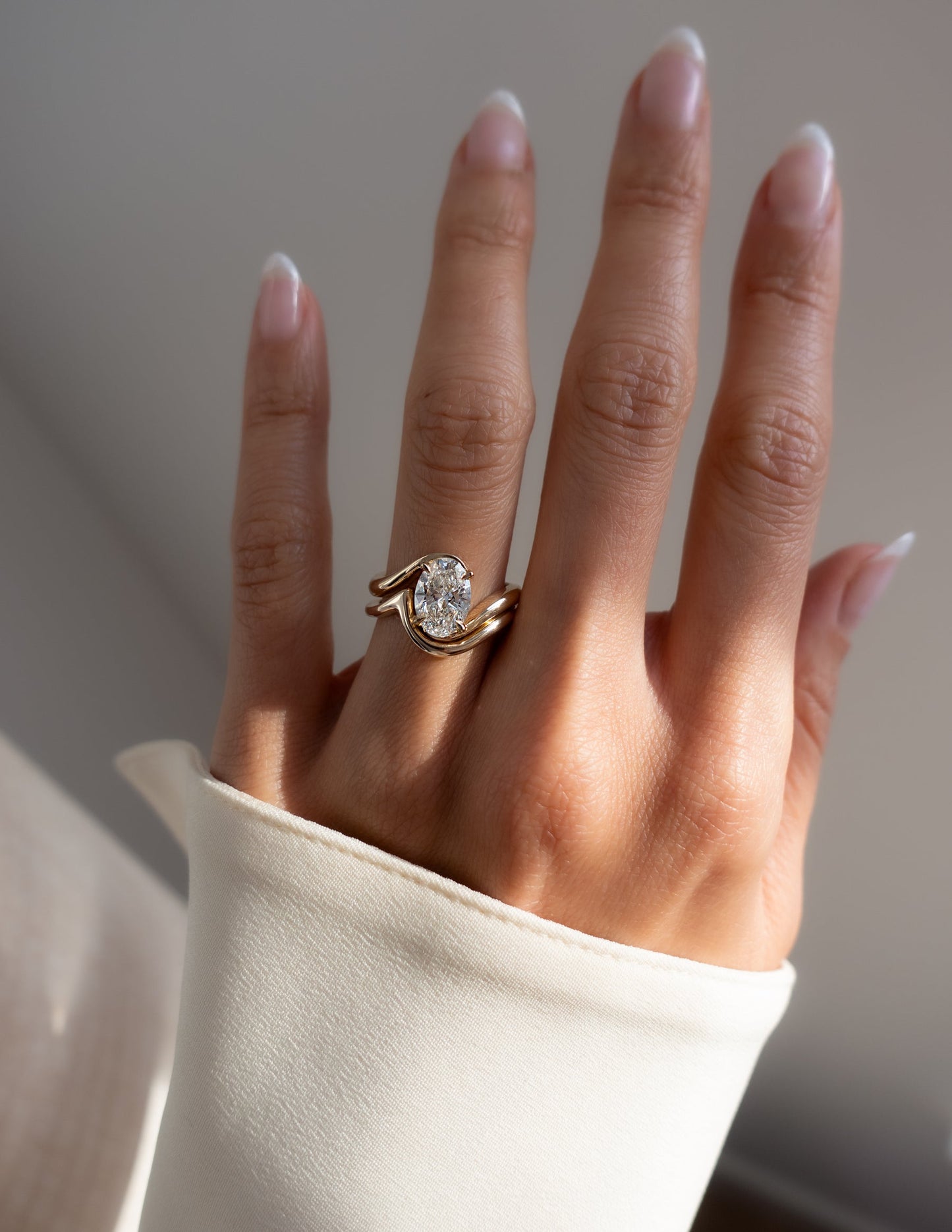 2.5 CT Oval Lab Grown Engagement Ring with Plain Stacking Wedding Band