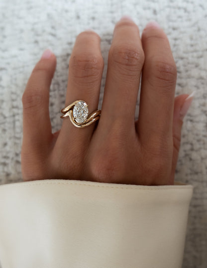 2.5 CT Oval Lab Grown Engagement Ring with Plain Stacking Wedding Band