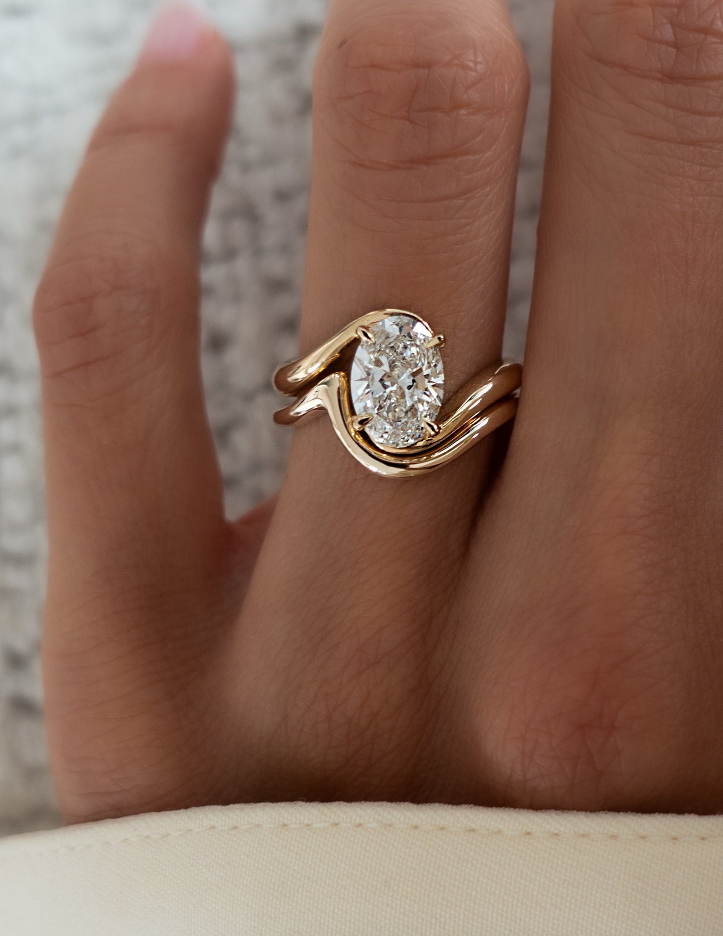 2.5 CT Oval Lab Grown Engagement Ring with Plain Stacking Wedding Band