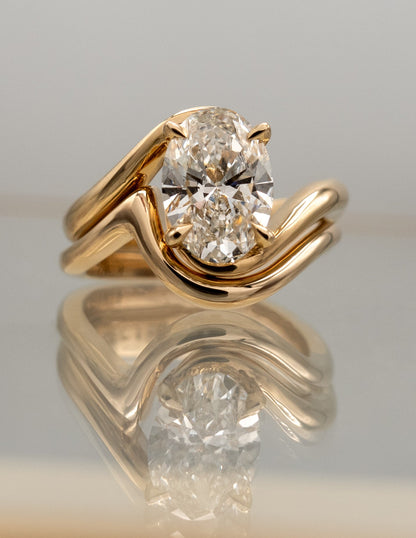 2.5 CT Oval Lab Grown Engagement Ring with Plain Stacking Wedding Band