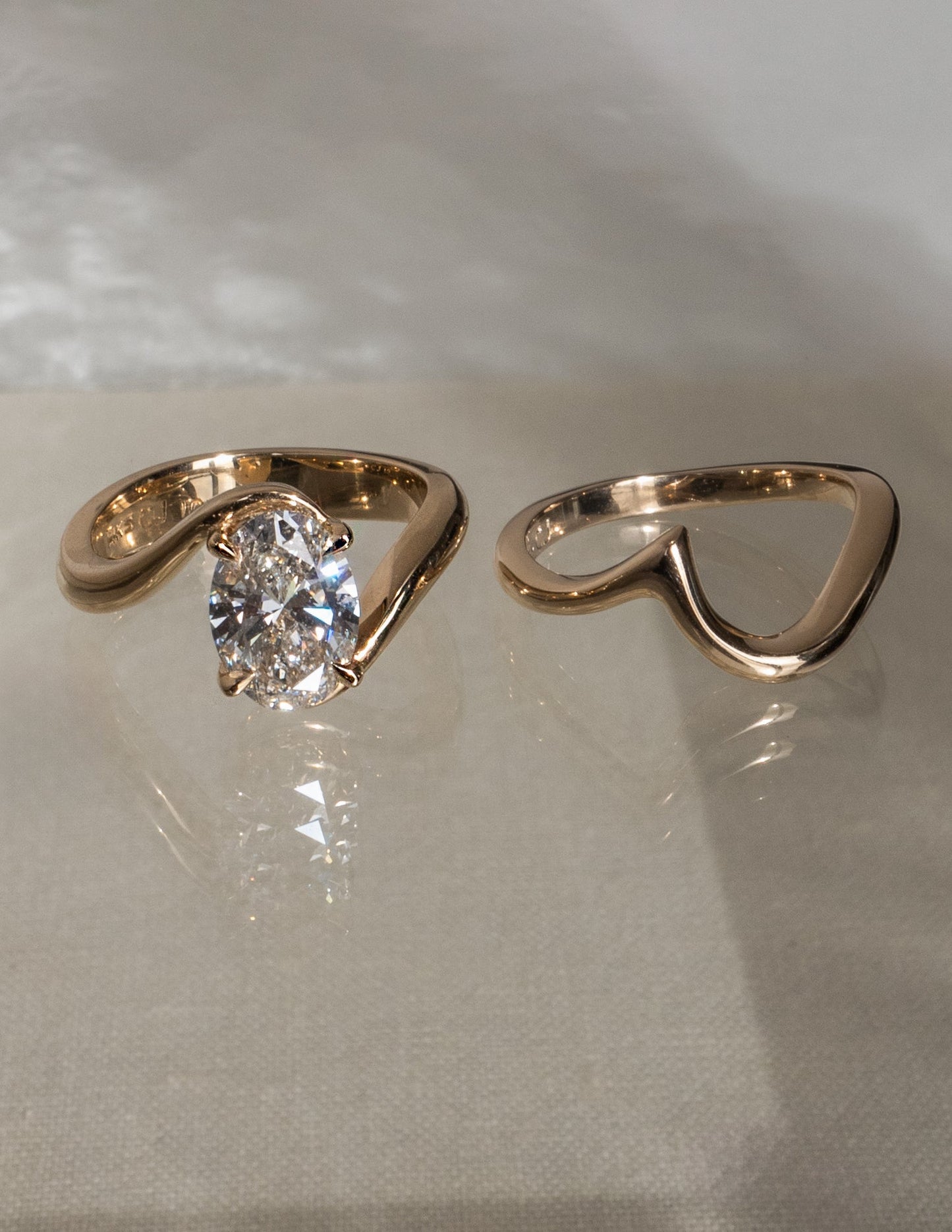 2.5 CT Oval Lab Grown Engagement Ring with Plain Stacking Wedding Band