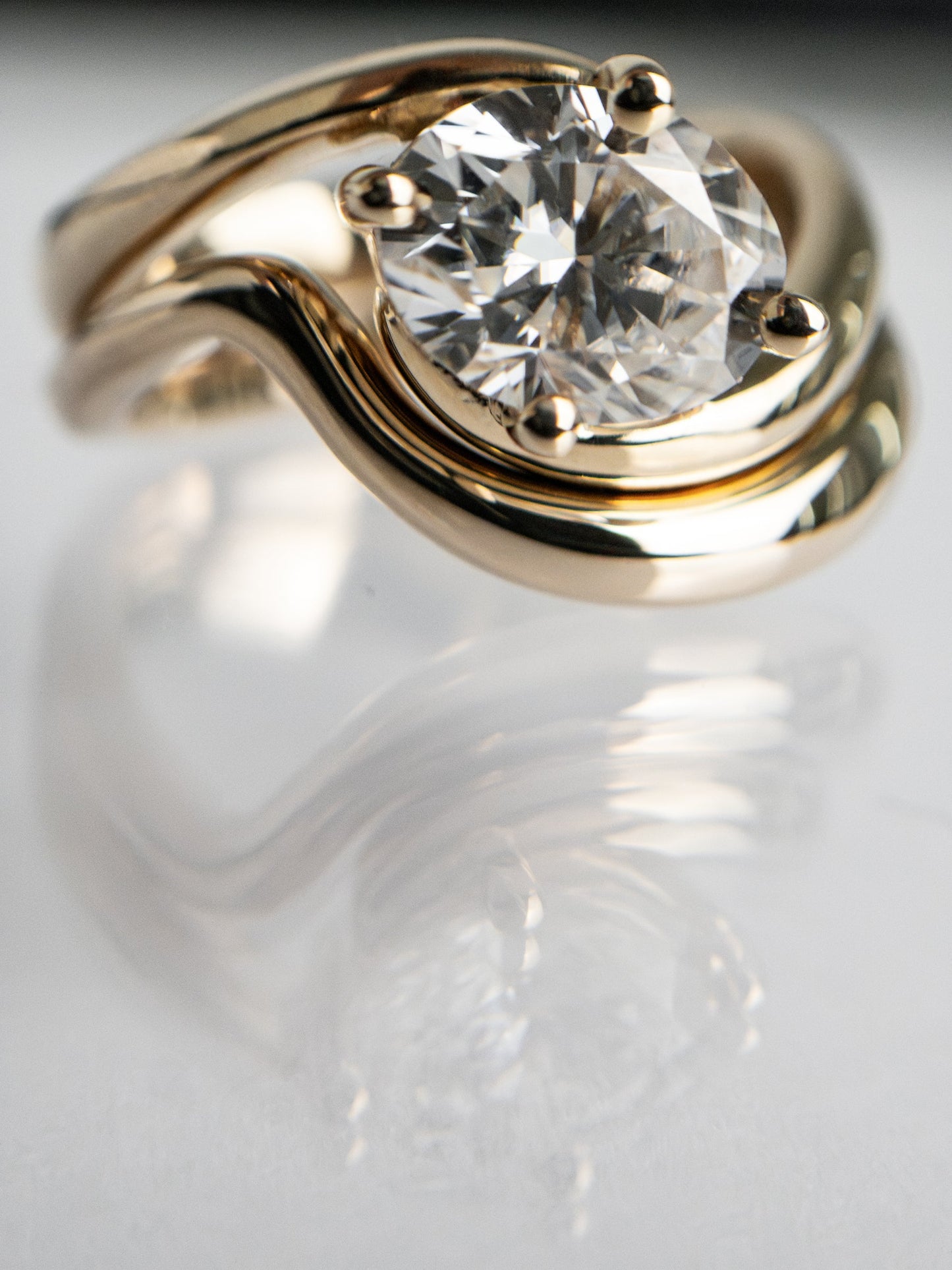 1.5 CT East West Oval Lab Grown Engagement Ring with Plain Stacking Band