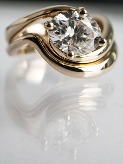 1.5 CT East West Oval Lab Grown Engagement Ring with Plain Stacking Band