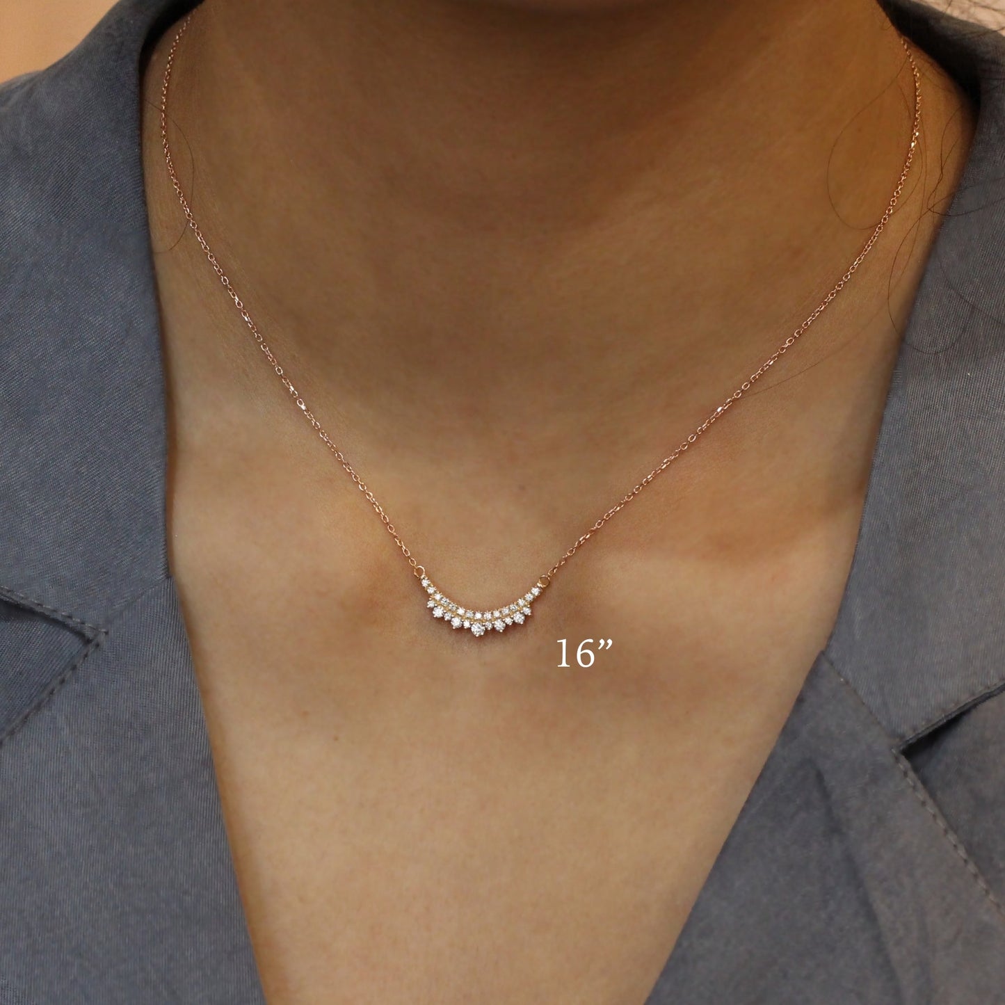 0.35 CT Crowned Round Lab Grown Diamond Necklace in Solid Gold