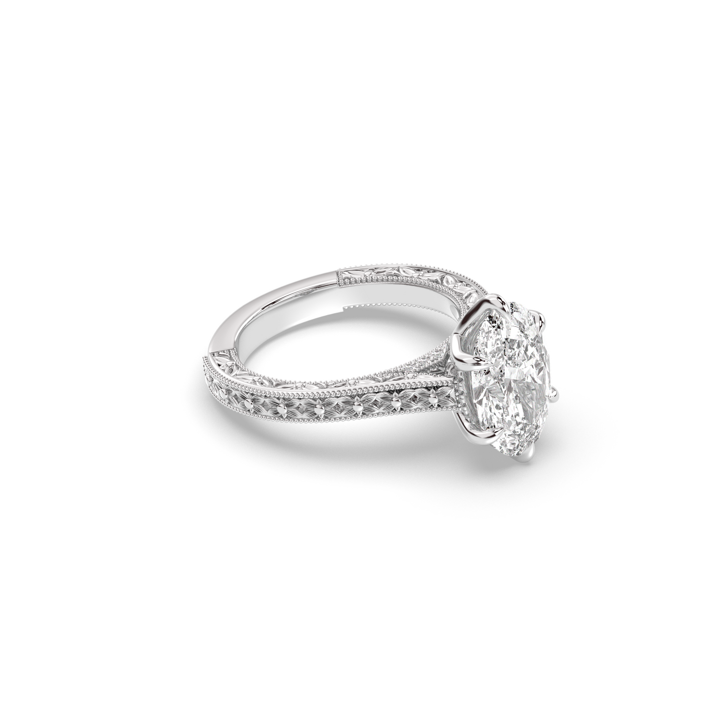 Marquise Shaped Three Stone Lab Grown Diamond Engagement Ring