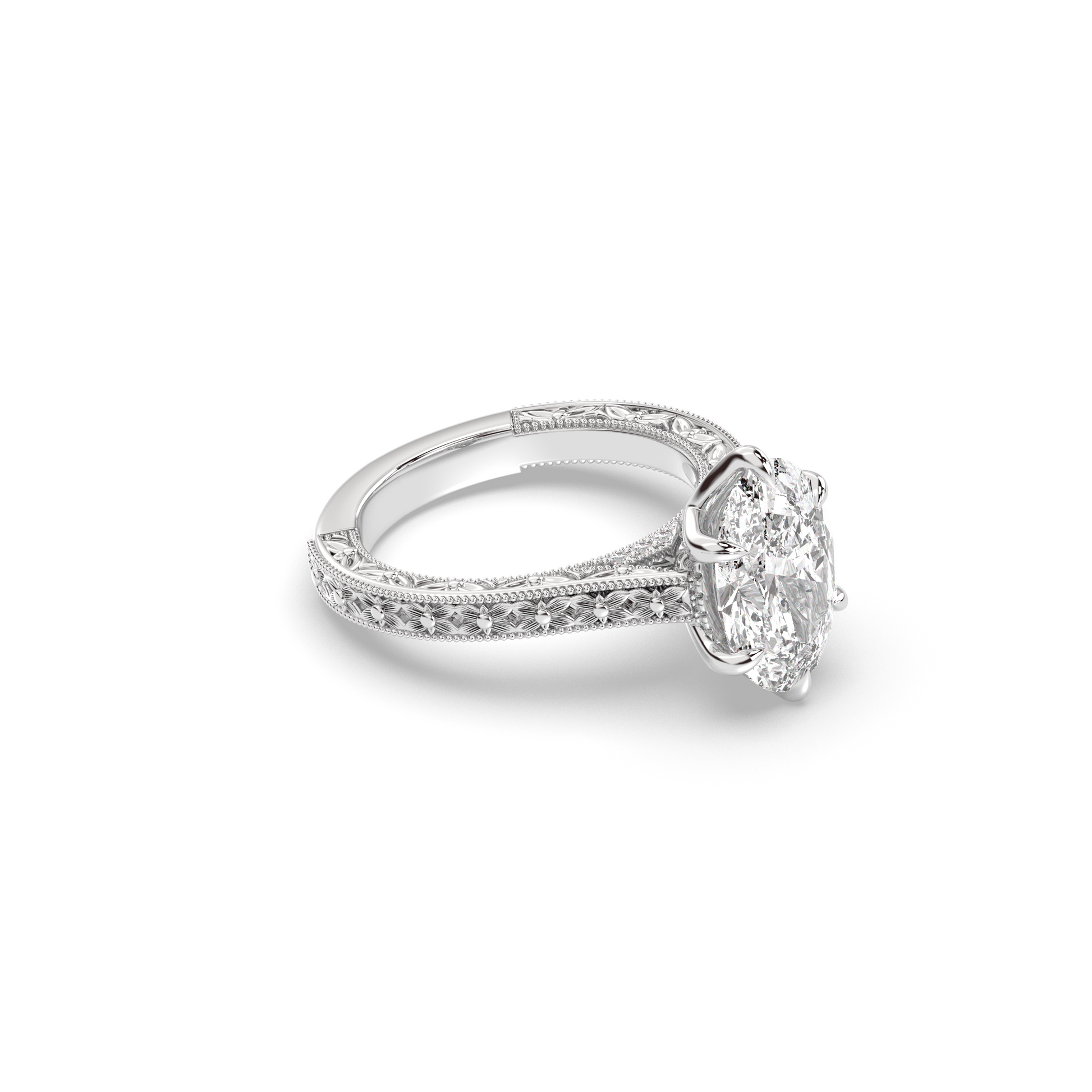 Marquise Shaped Three Stone Lab Grown Diamond Engagement Ring