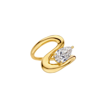 Timeless 1.5 CT Pear Cut Swirl Cross Solitaire Unique Styled Lab Grown Diamond Engagement Ring