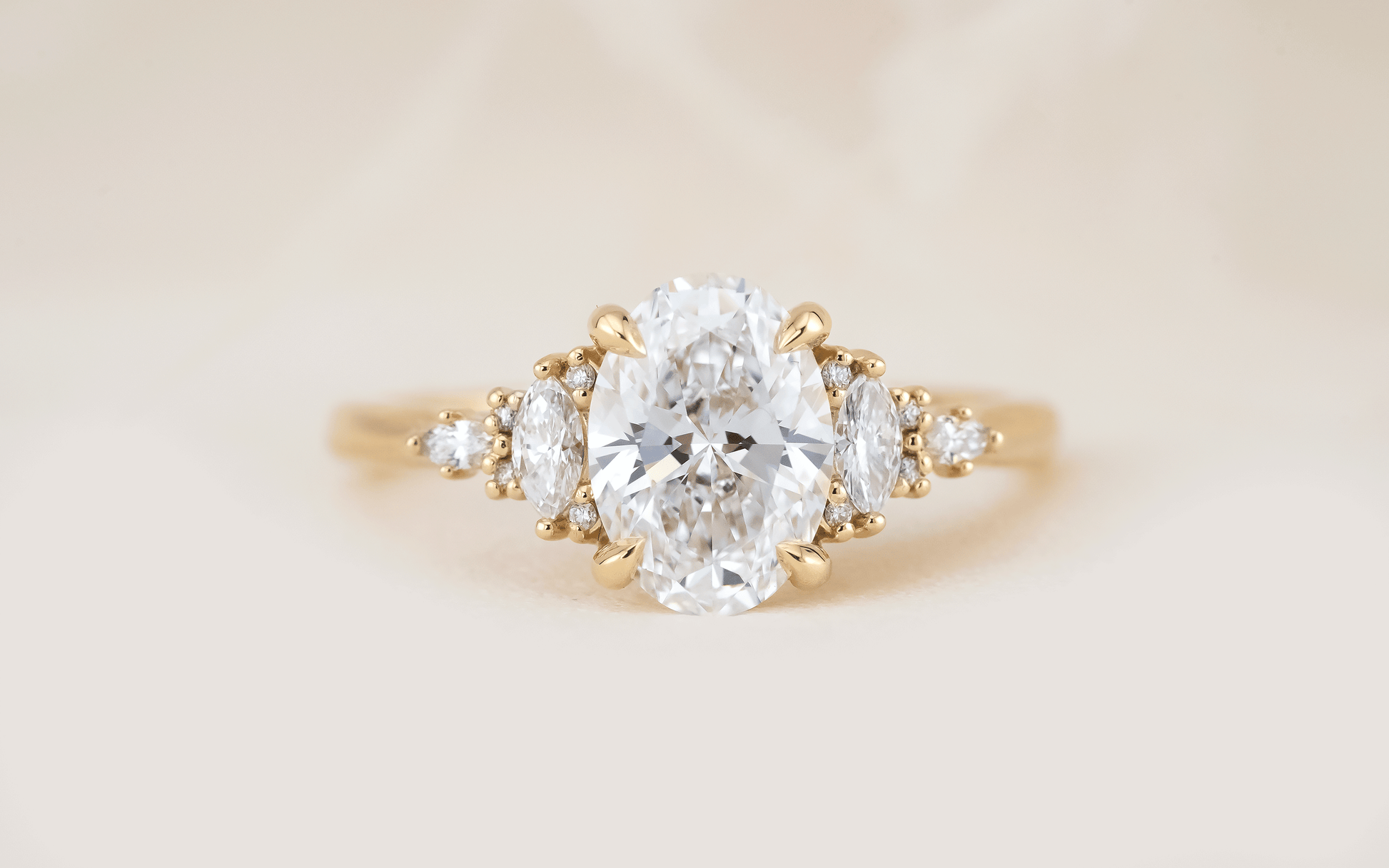 Marquise Shaped Three Stone Lab Grown Diamond Engagement Ring