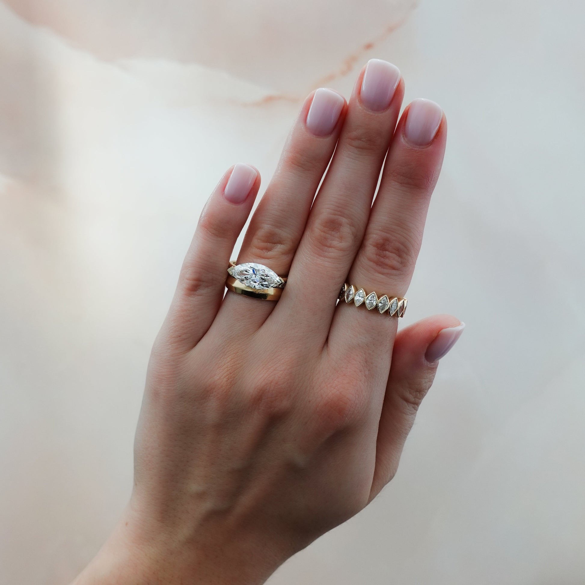 Marquise Shaped Three Stone Lab Grown Diamond Engagement Ring