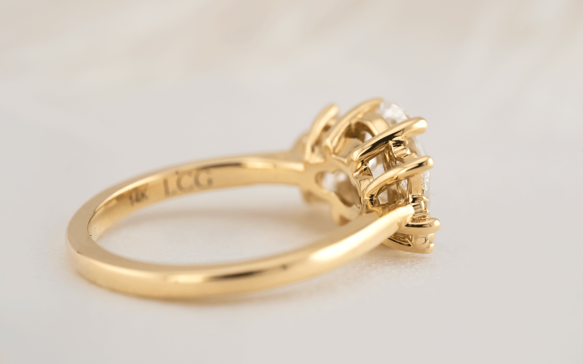 Marquise Shaped Three Stone Lab Grown Diamond Engagement Ring