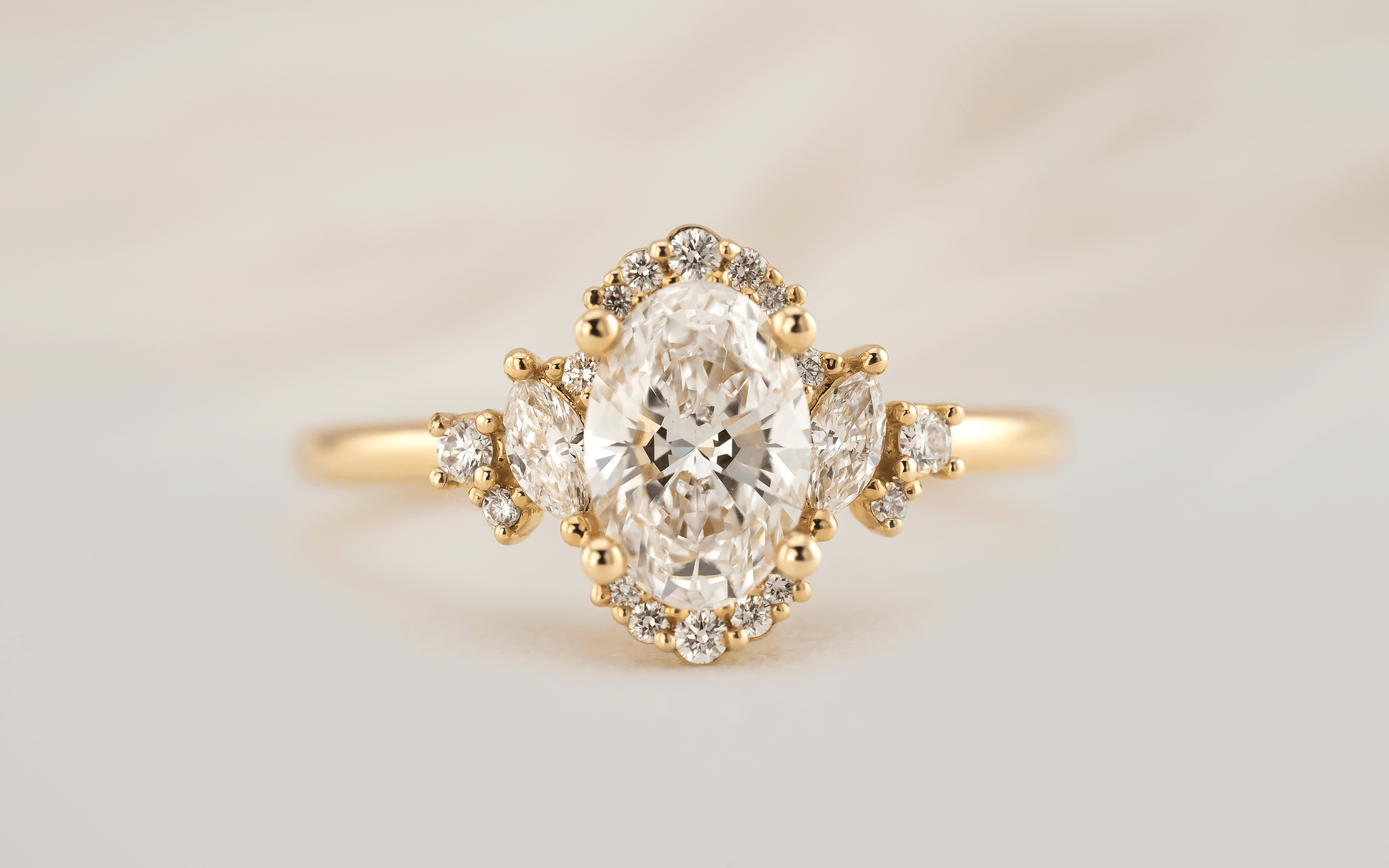 Marquise Shaped Three Stone Lab Grown Diamond Engagement Ring