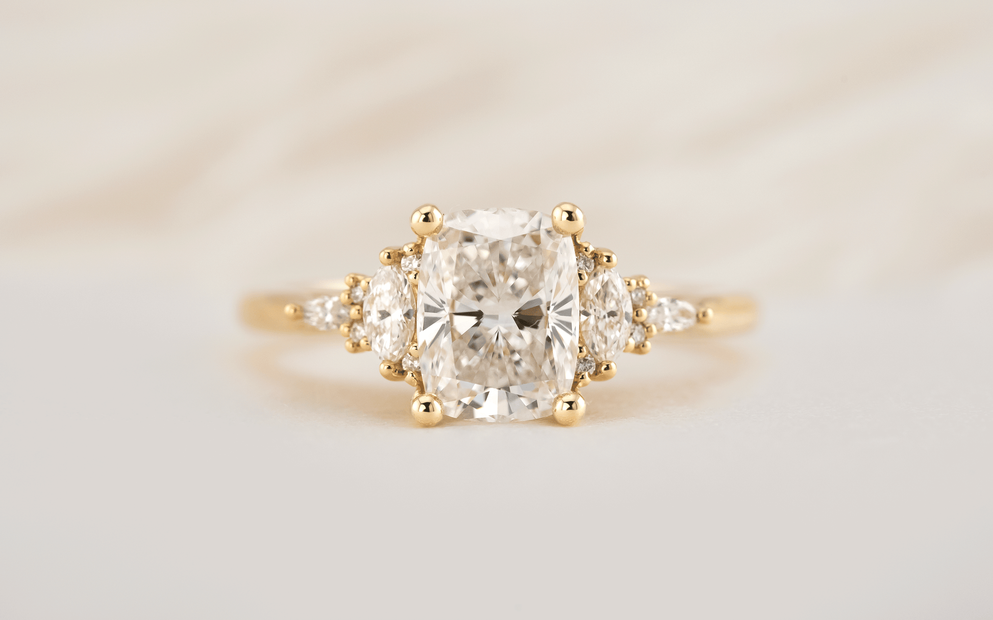 Marquise Shaped Three Stone Lab Grown Diamond Engagement Ring