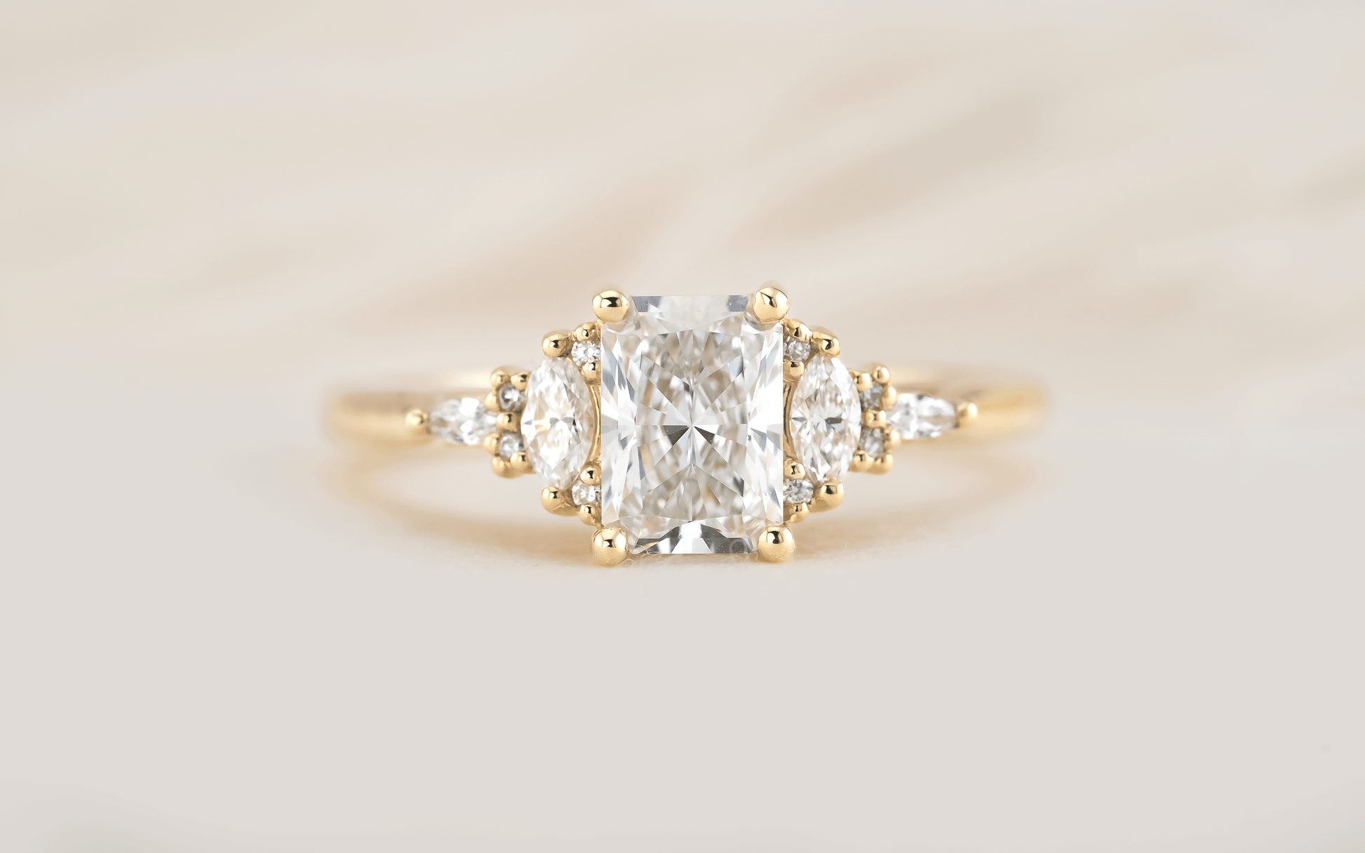 Marquise Shaped Three Stone Lab Grown Diamond Engagement Ring