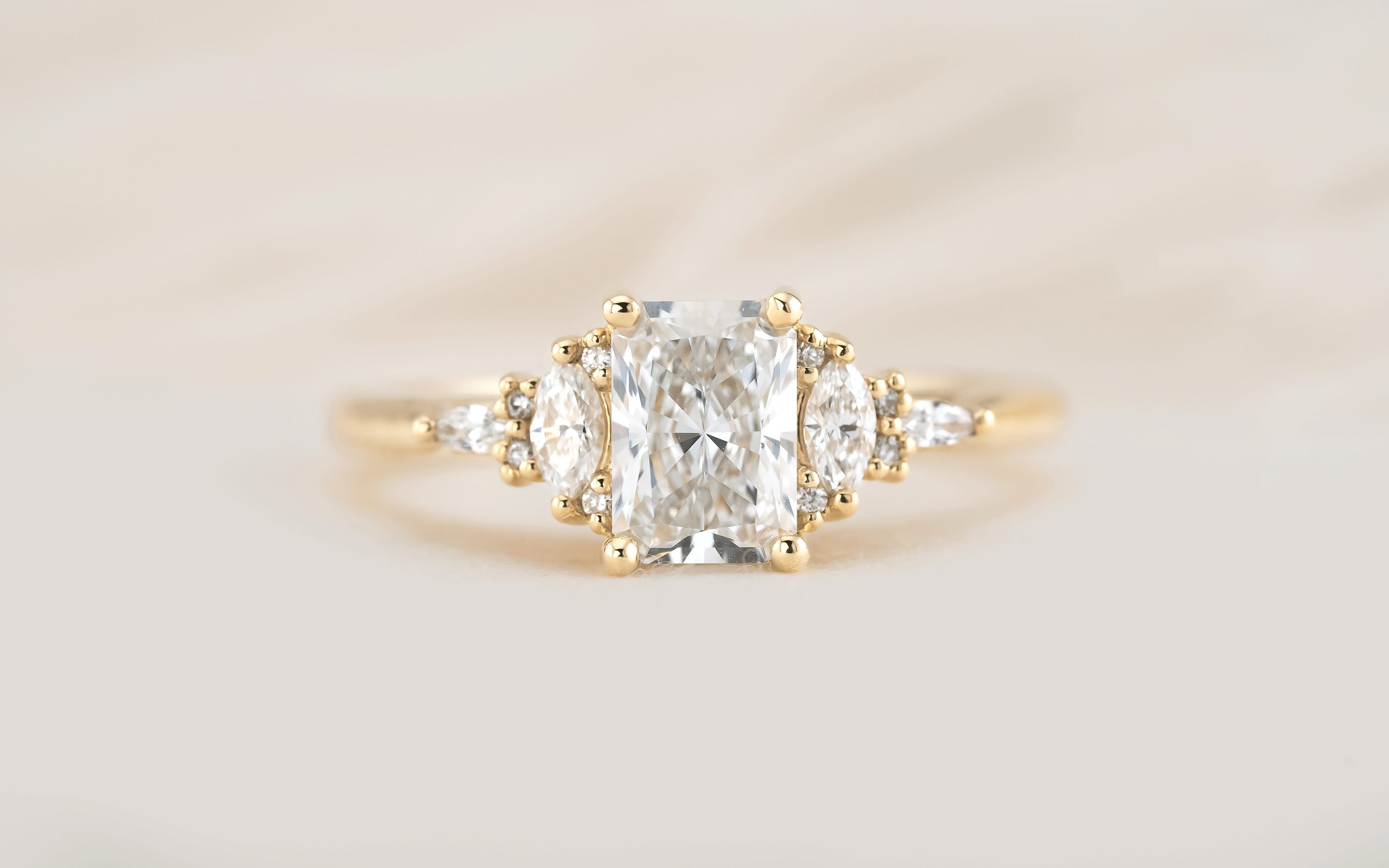 Marquise Shaped Three Stone Lab Grown Diamond Engagement Ring