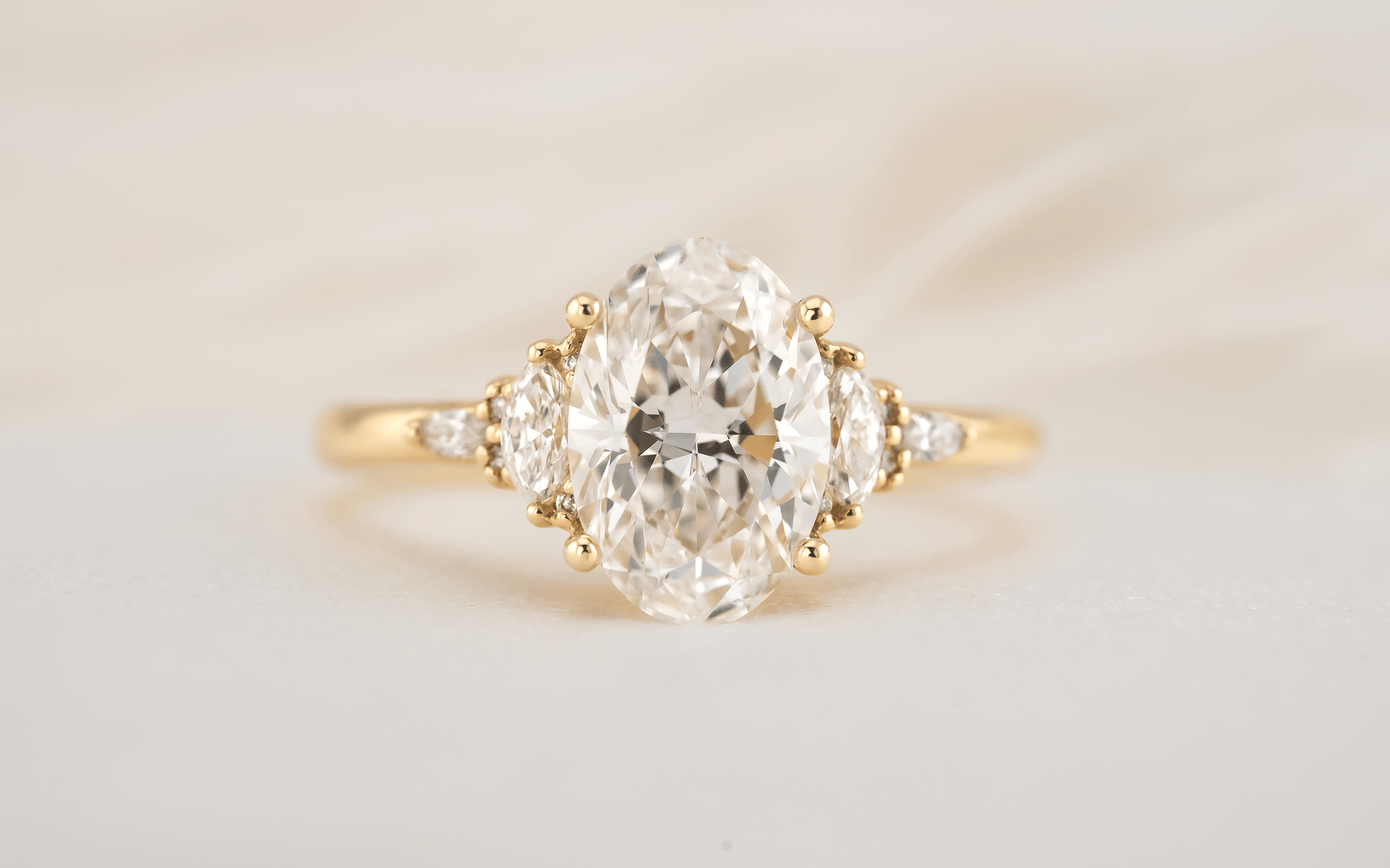 Marquise Shaped Three Stone Lab Grown Diamond Engagement Ring