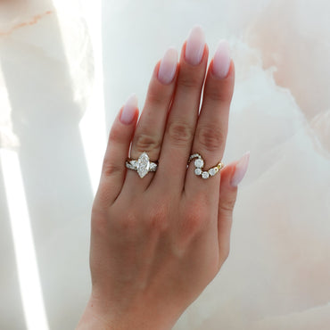 Marquise Shaped Three Stone Lab Grown Diamond Engagement Ring