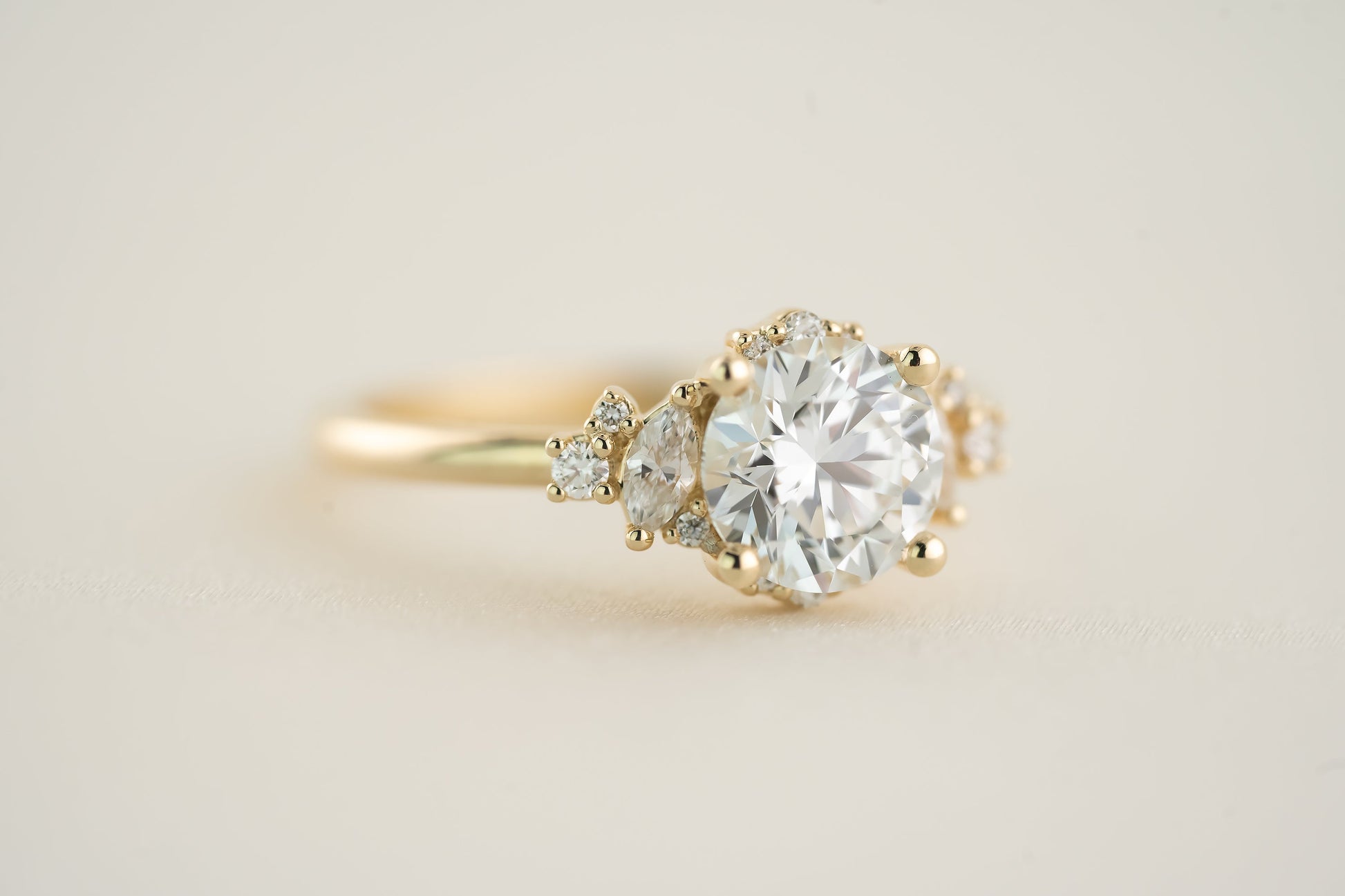Marquise Shaped Three Stone Lab Grown Diamond Engagement Ring