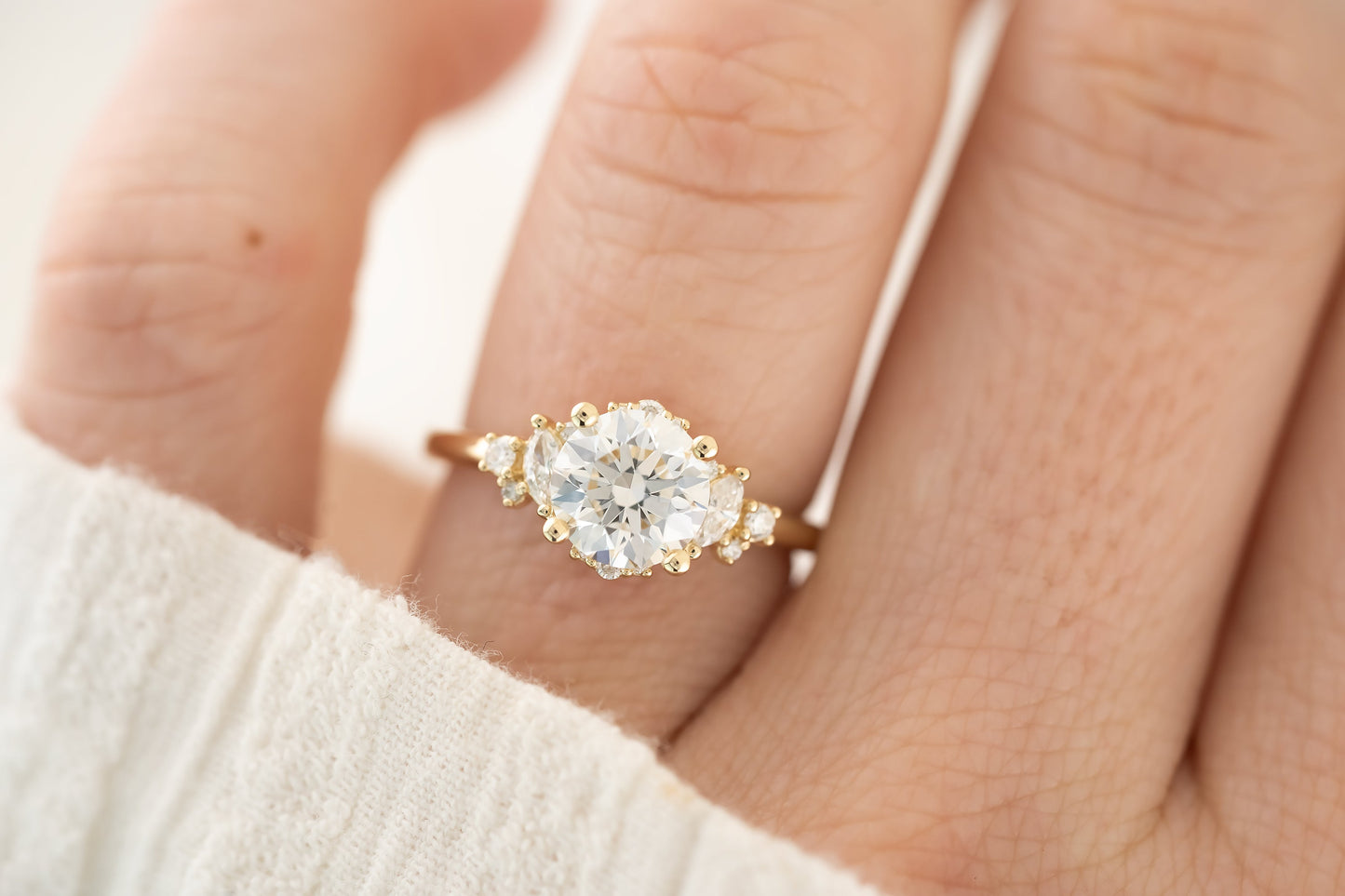 Marquise Shaped Three Stone Lab Grown Diamond Engagement Ring