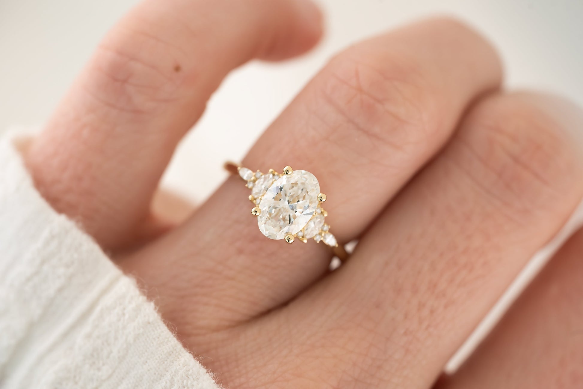 Marquise Shaped Three Stone Lab Grown Diamond Engagement Ring