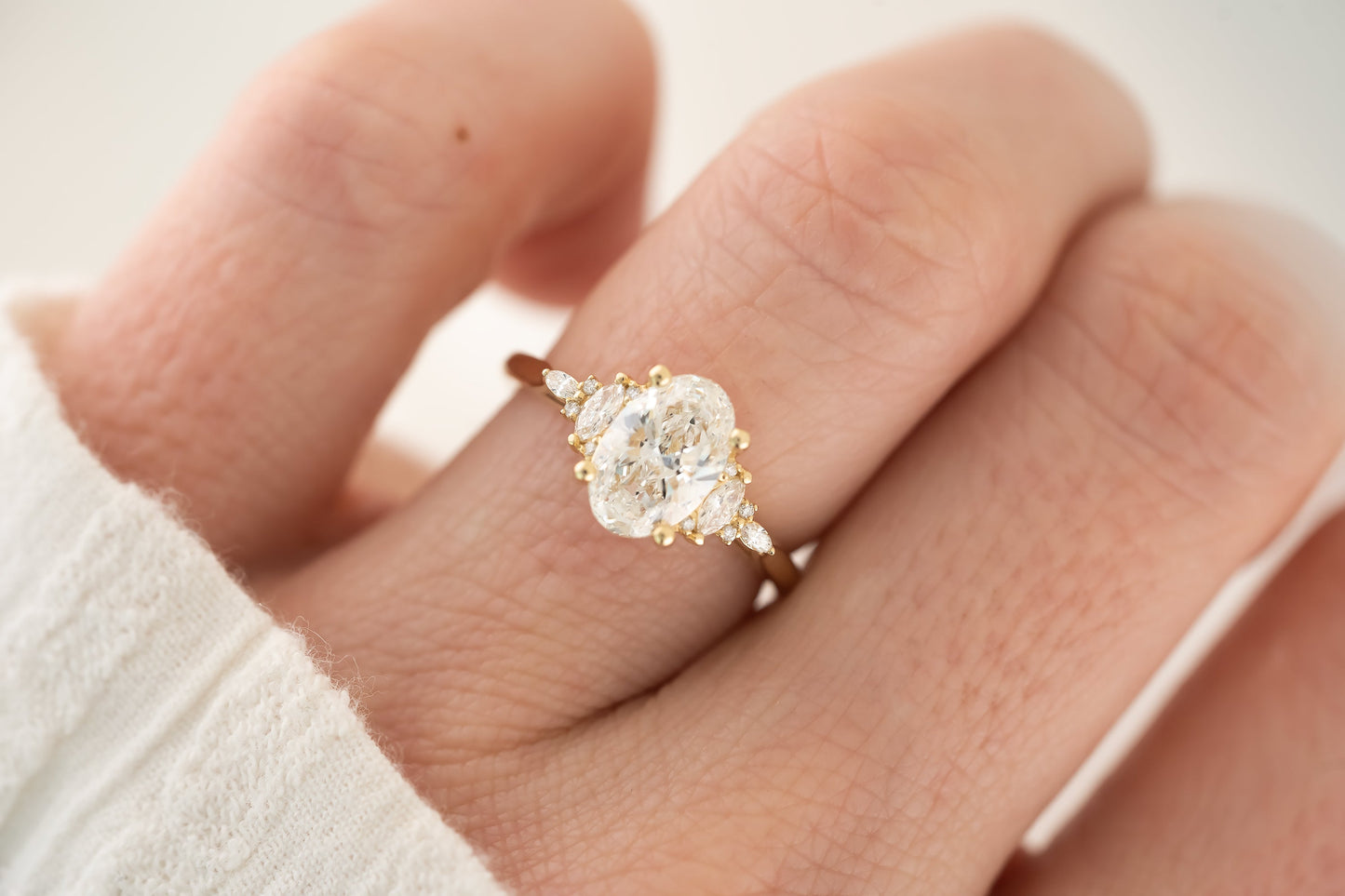 Marquise Shaped Three Stone Lab Grown Diamond Engagement Ring
