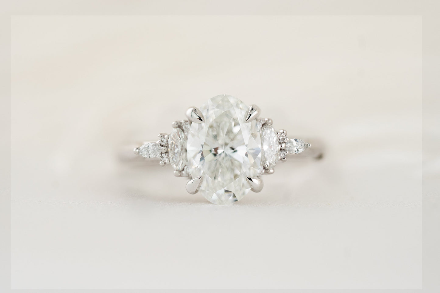Marquise Shaped Three Stone Lab Grown Diamond Engagement Ring