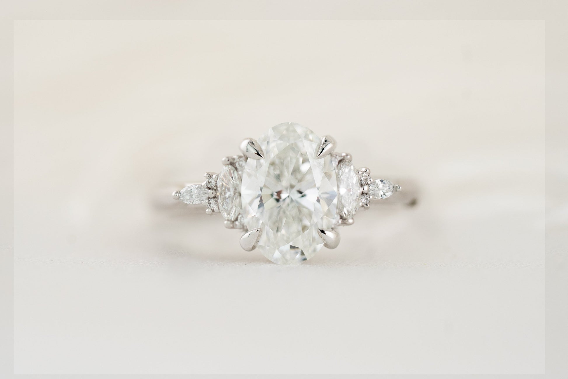 Marquise Shaped Three Stone Lab Grown Diamond Engagement Ring