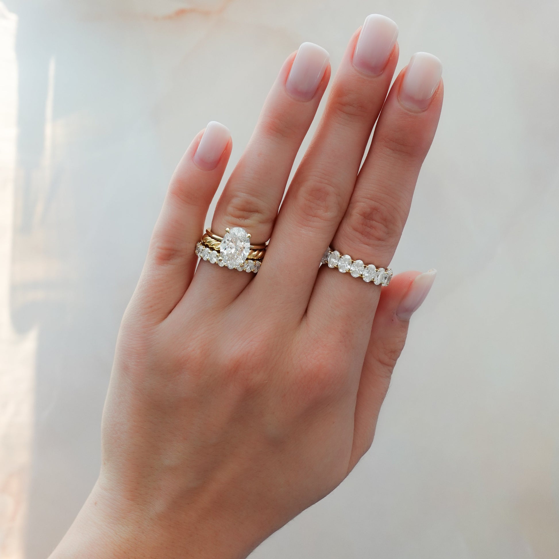 Marquise Shaped Three Stone Lab Grown Diamond Engagement Ring