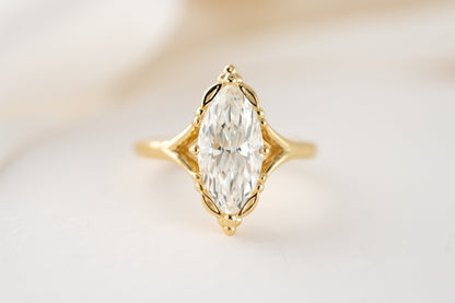 Marquise Shaped Three Stone Lab Grown Diamond Engagement Ring
