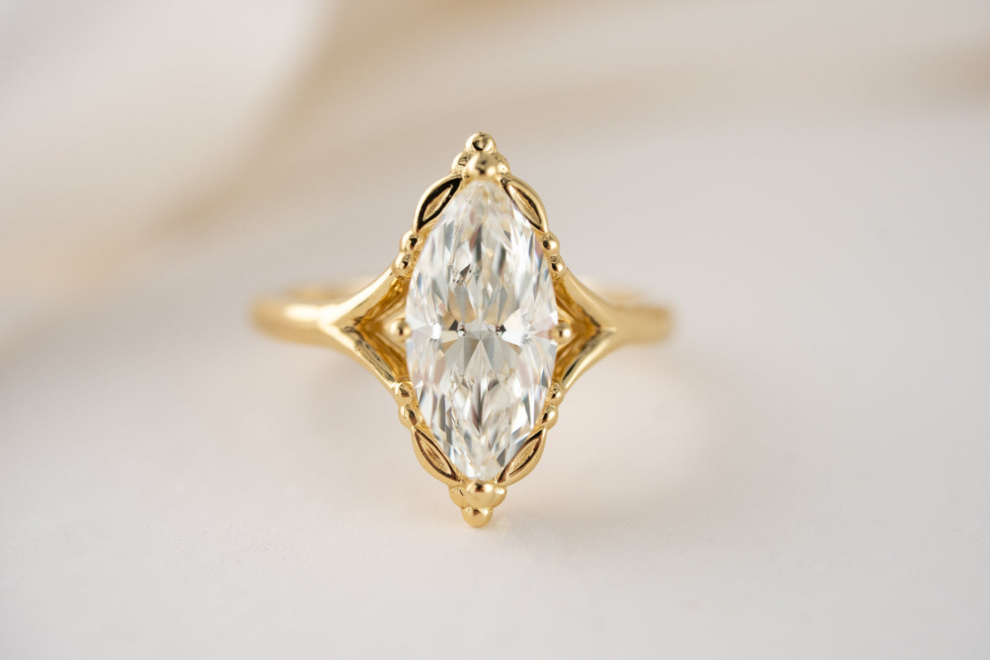 Marquise Shaped Three Stone Lab Grown Diamond Engagement Ring