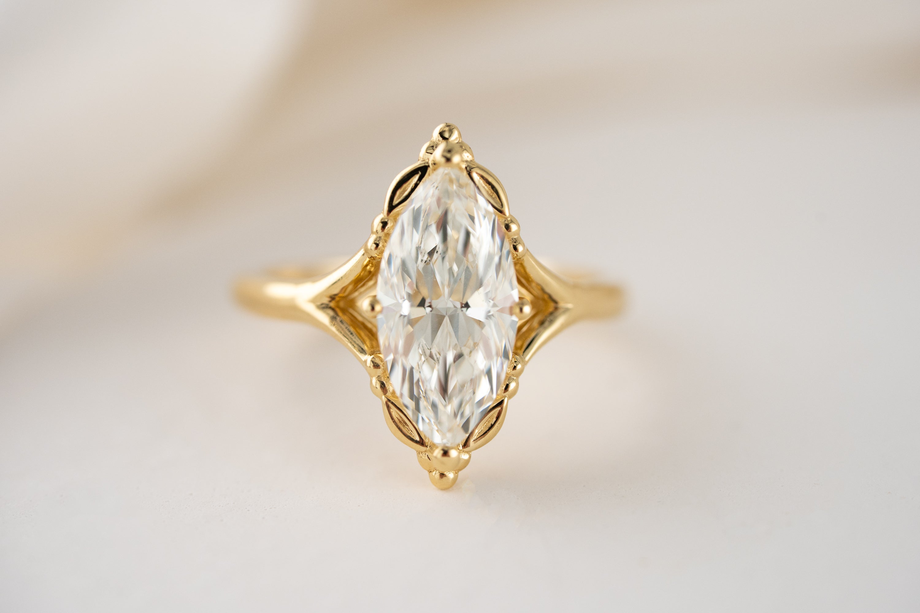 Marquise Shaped Three Stone Lab Grown Diamond Engagement Ring