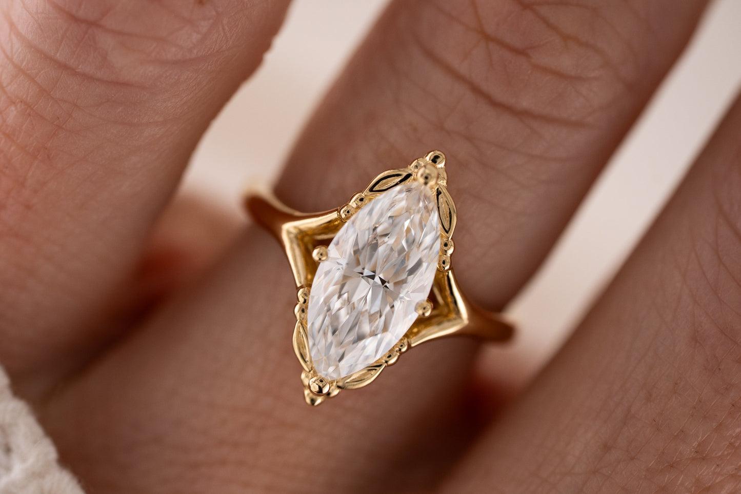 Marquise Shaped Three Stone Lab Grown Diamond Engagement Ring