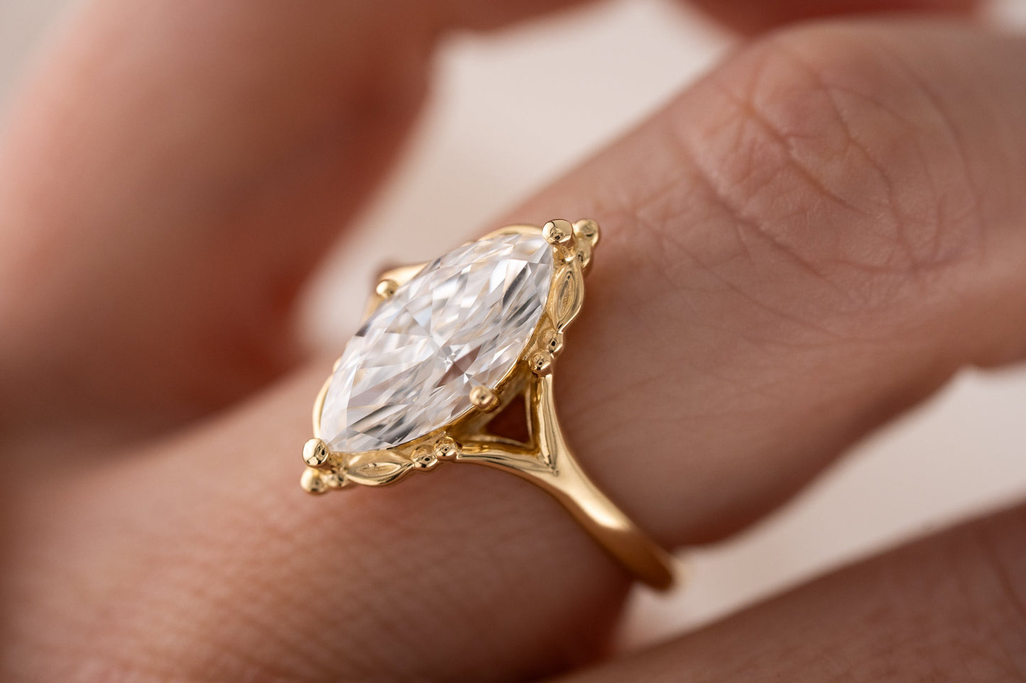 Marquise Shaped Three Stone Lab Grown Diamond Engagement Ring