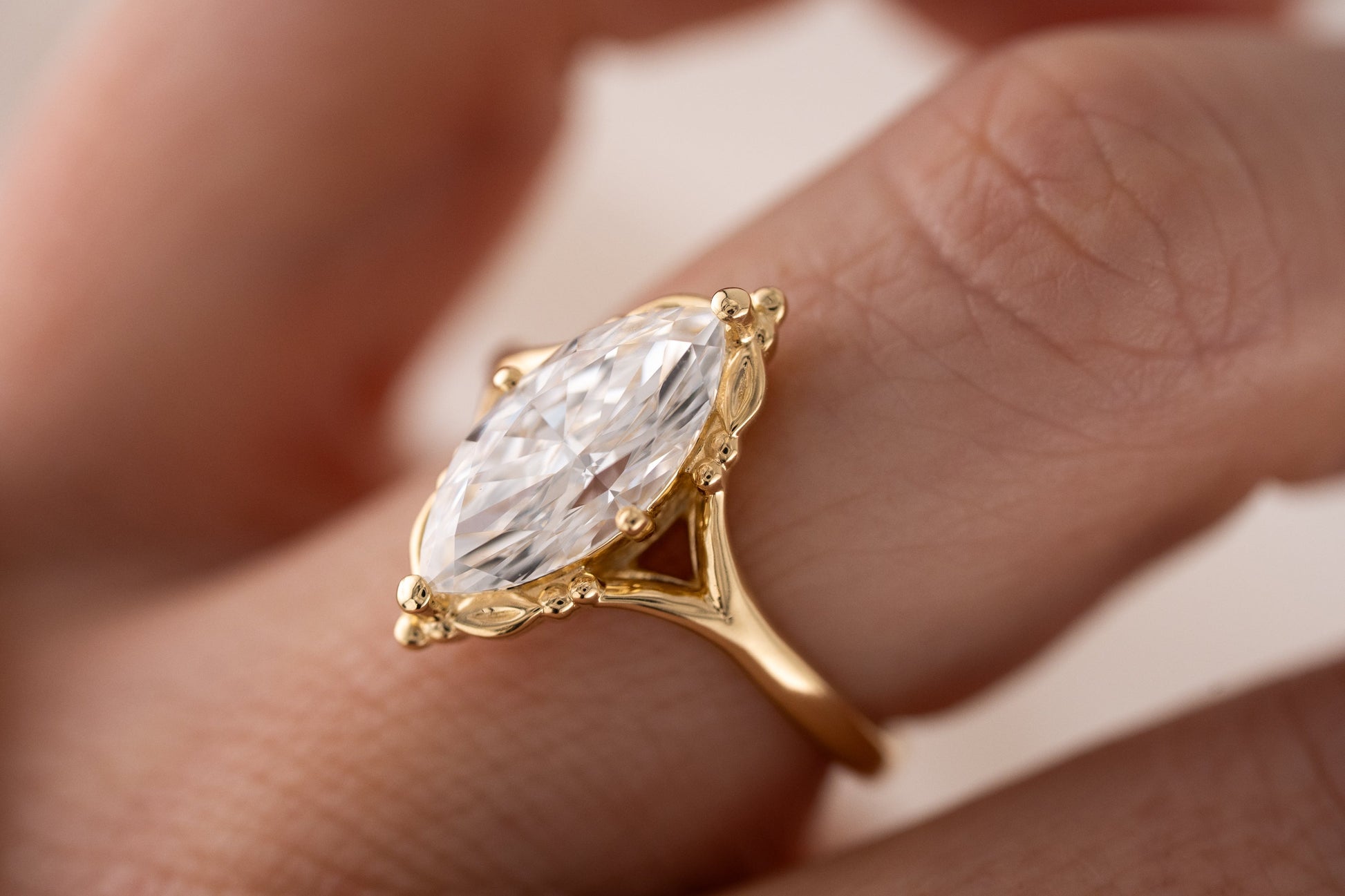 Marquise Shaped Three Stone Lab Grown Diamond Engagement Ring