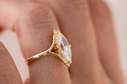 Marquise Shaped Three Stone Lab Grown Diamond Engagement Ring