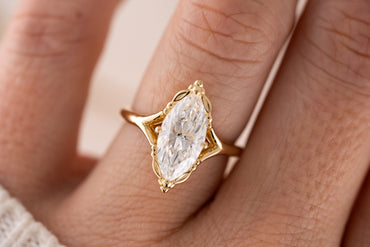 Marquise Shaped Three Stone Lab Grown Diamond Engagement Ring