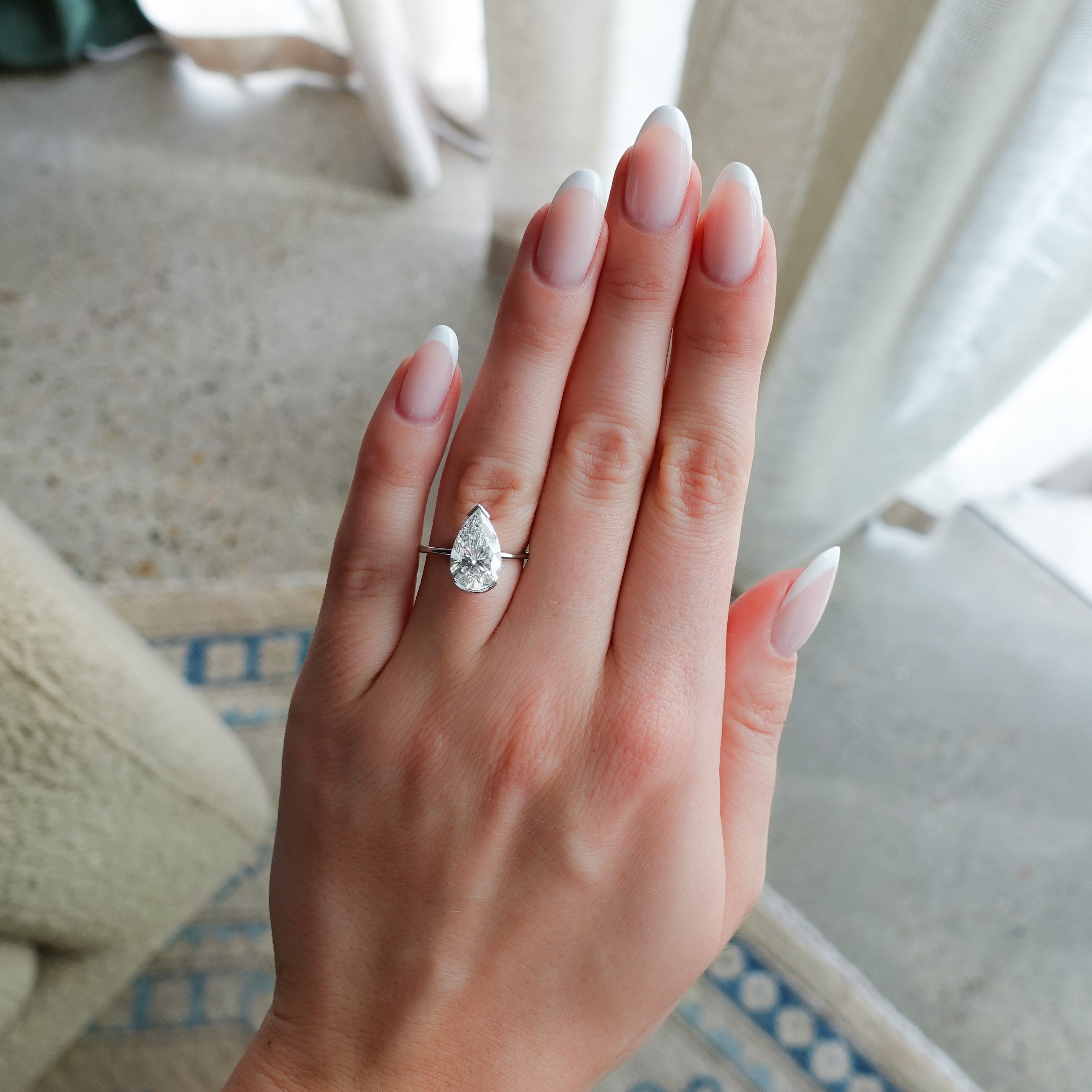 Marquise Shaped Three Stone Lab Grown Diamond Engagement Ring