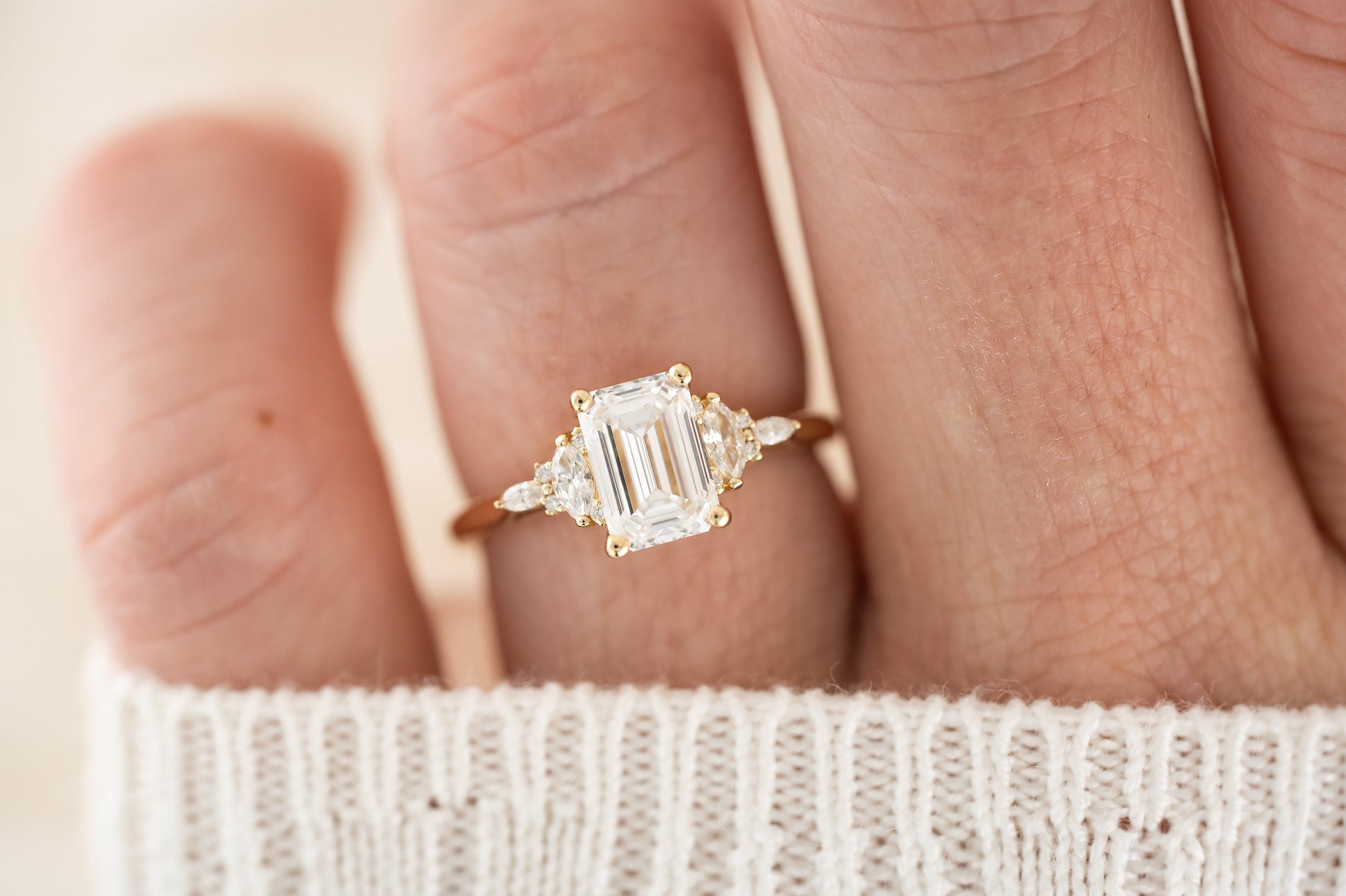 Marquise Shaped Three Stone Lab Grown Diamond Engagement Ring