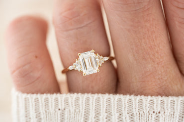 Marquise Shaped Three Stone Lab Grown Diamond Engagement Ring