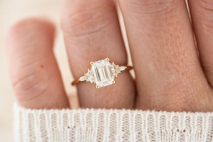 Marquise Shaped Three Stone Lab Grown Diamond Engagement Ring