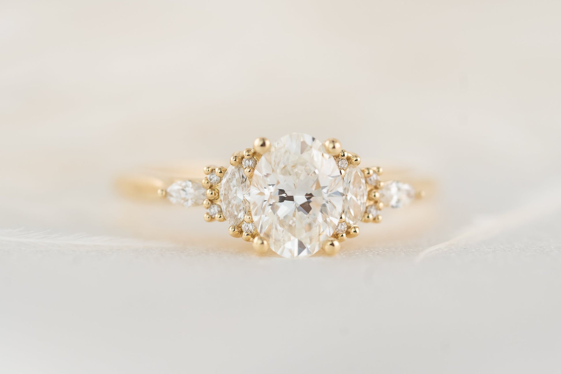 Marquise Shaped Three Stone Lab Grown Diamond Engagement Ring