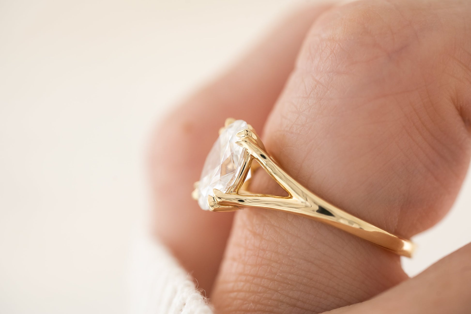 Marquise Shaped Three Stone Lab Grown Diamond Engagement Ring