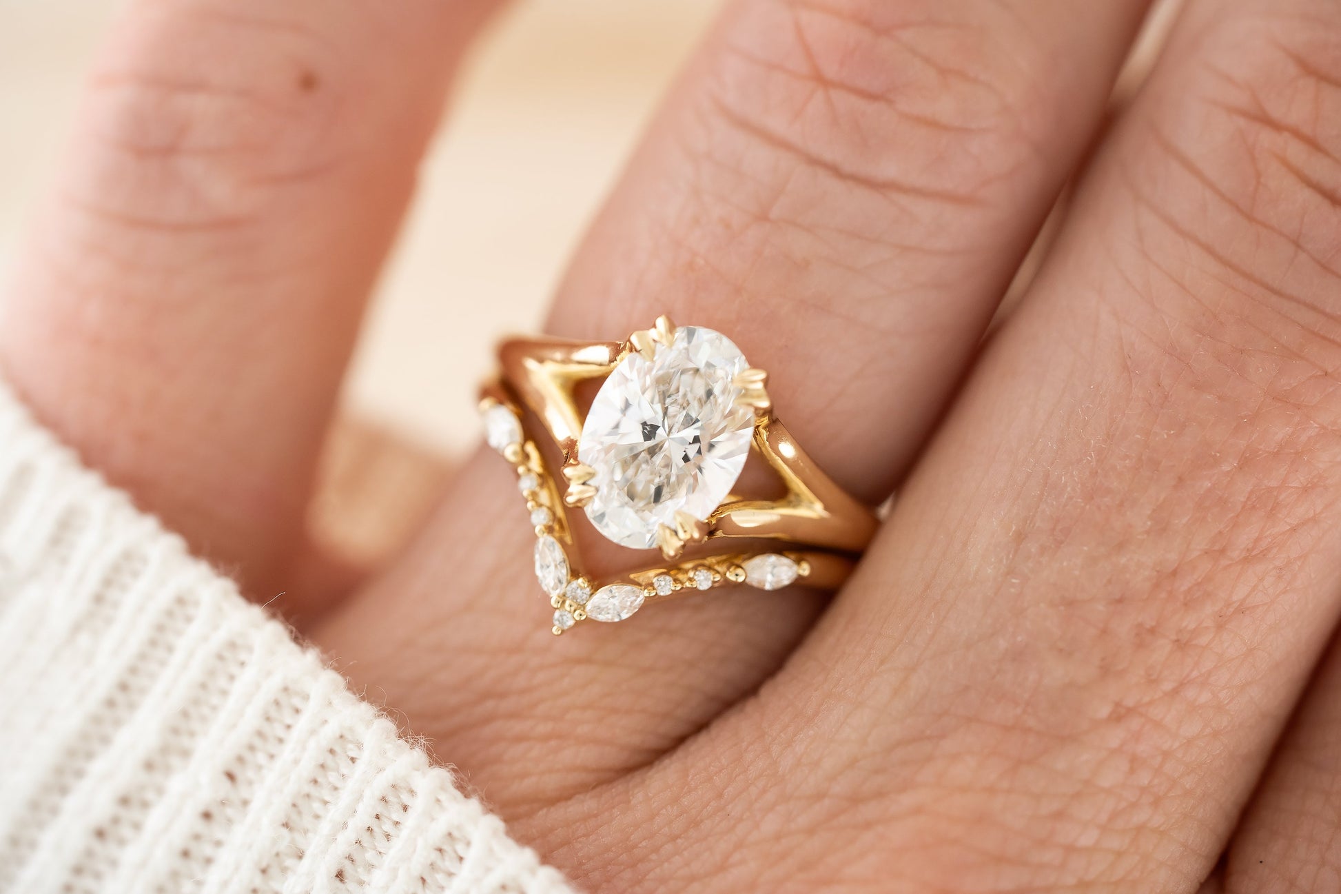 Marquise Shaped Three Stone Lab Grown Diamond Engagement Ring