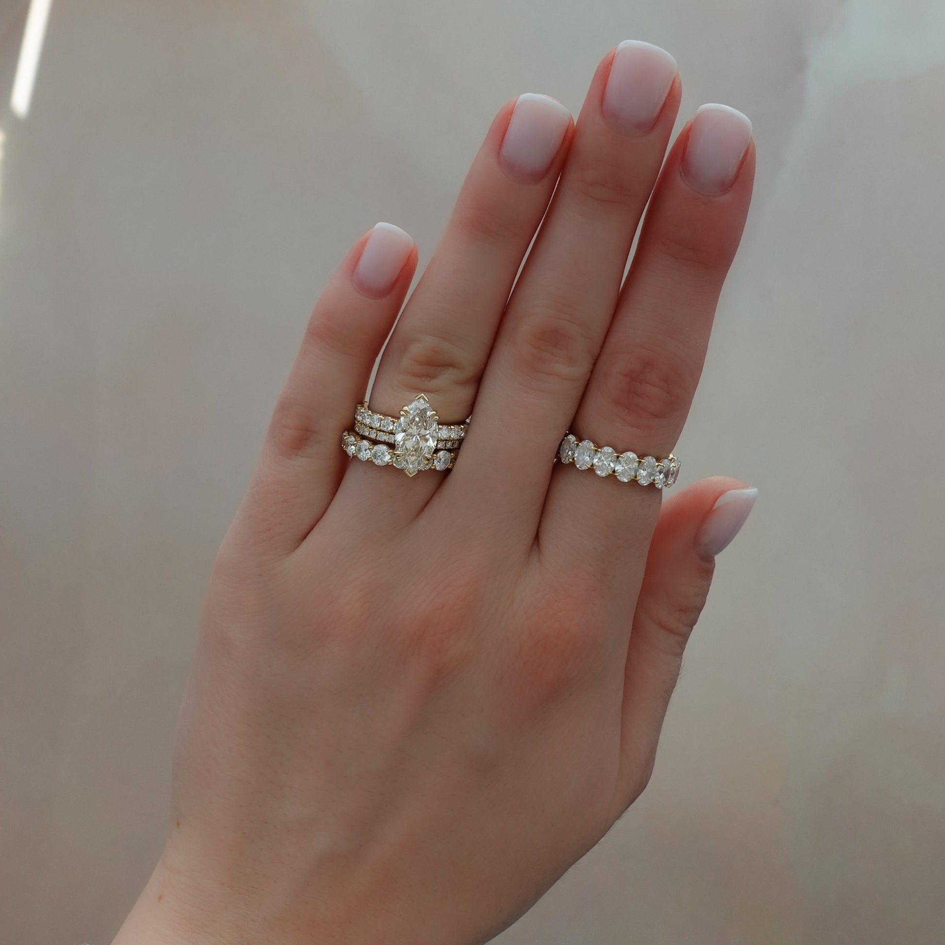 Marquise Shaped Three Stone Lab Grown Diamond Engagement Ring